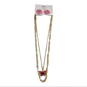 Pink Butterfly Gold Color Necklace new